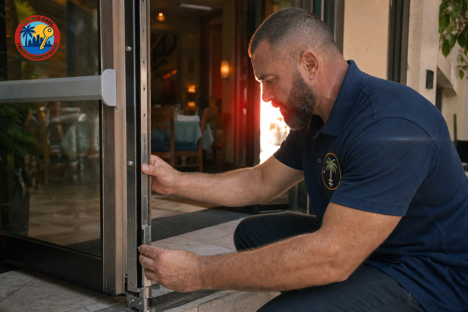 How We Repaired a Sagging Pivot Door at a Miami Springs Restaurant — One Continuous Hinge and a Realigned Frame Later